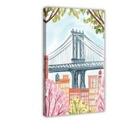 WOPIYNAG Manhattan Bridge Watercolor Print Canvas Poster Bedroom Decor Landscape Decor Gift 08x12inch(20x30cm)