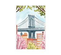WOPIYNAG Manhattan Bridge Watercolor Print Canvas Poster Bedroom Decor Landscape Decor Gift 24x36inch(60x90cm)