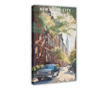 WOPIYNAG NYC Brownstone Street Canvas Poster Wall Art Print Picture Paintings 12x18inch(30x45cm)