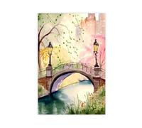 WOPIYNAG NYC Central Park Bow Bridge Watercolor Prin Canvas Poster Bedroom Decor Landscape Decor Gift 24x36inch(60x90cm)