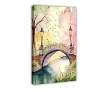 WOPIYNAG NYC Central Park Bow Bridge Watercolor Prin Canvas Poster Bedroom Decor Landscape Decor Gift 24x36inch(60x90cm)