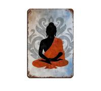 WOPIYNAG Peaceful Buddha Silhouette in Orange And Gra Retro Poster Metal Tin Sign Chic Art Retro Iron Painting Bar People Cave Cafe Family Garage Poster Wall Decoration 8x12inch(20x30cm)