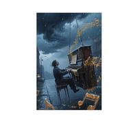 WOPIYNAG Pianist on The Street in The Pouring Rain Canvas Poster Bedroom Decor Landscape Decor Gift 16x24inch(40x60cm)