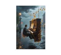 WOPIYNAG Pianist on The Street in The Pouring Rain Canvas Poster Wall Art Print Picture Paintings 12x18inch(30x45cm)