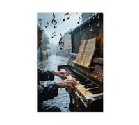 WOPIYNAG Pianist on The Street in The Pouring Rain Canvas Poster Wall Art Print Picture Paintings 20x30inch(50x75cm)