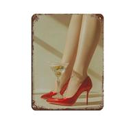 WOPIYNAG Seduction - Red Heels & Martini Print Retro Poster Metal Tin Sign Chic Art Retro Iron Painting Bar People Cave Cafe Family Garage Poster Wall Decoration 12x16inch(30x40cm)