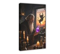 WOPIYNAG The Alchemist with A Long Beard at Dusk Canvas Poster Bedroom Decor Landscape Decor Gift 08x12inch(20x30cm)