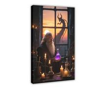 WOPIYNAG The Alchemist with A Long Beard at Dusk Canvas Poster Bedroom Decor Landscape Decor Gift 16x24inch(40x60cm)