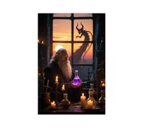 WOPIYNAG The Alchemist with A Long Beard at Dusk Canvas Poster Wall Art Print Picture Paintings 24x36inch(60x90cm)