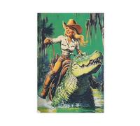WOPIYNAG Vintage Cowgirl Riding Alligator Poste Canvas Poster Bedroom Decor Landscape Decor Gift 16x24inch(40x60cm)