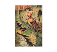WOPIYNAG Vintage Cowgirl Riding Alligator Poster Canvas Poster Wall Art Print Picture Paintings 20x30inch(50x75cm)