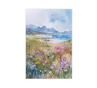 WOPIYNAG Wildflower Meadow Watercolour Canvas Poster Bedroom Decor Landscape Decor Gift 20x30inch(50x75cm)