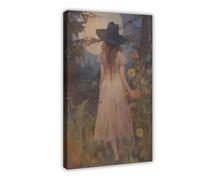 WOPIYNAG Witch Girl With The Moon Canvas Poster Wall Art Print Picture Paintings 08x12inch(20x30cm)