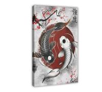 WOPIYNAG Yin And Yang Japanese Koi Canvas Poster Bedroom Decor Landscape Decor Gift 24x36inch(60x90cm)