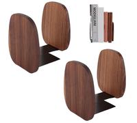 WOPPLXY 2 Pairs Wood Book Ends - Wooden Bookends Dark Walnut - Decorative Book Ends for Shelves - Book Support for Study, Home, Office