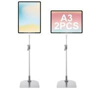 WOPPLXY 2 PCS A3 Sign Holder Display Stand, Adjustable Poster Stand Floor Display Stands, Replaceable Advertising Stand Sign Holder with Stable Metal Base