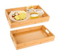 WOPPLXY 2PCS Bamboo Wooden Trays with Handles - 38x25x4CM Wooden Trays for Serving Food - Rectangular Bamboo Serving Tray for Home, Breakfast, Snacks