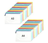 WOPPLXY 30 PCS A3 Plastic Zip Wallets A4 - Zip Lock Bags Mesh Zip File Folders - Documents Zip Wallets Travel Pouch for School, Office, Puzzles, Game Storage - 15 PCS Each Size