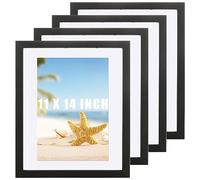 WOPPLXY 4 PCS 11 x 14 Black Picture Frames - Wooden Frames 14x11 Inch Picture Frame - Large Photo Frames with Mounts Poster Frames for A4 Pictures