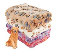 WOPPLXY 4 PCS Washable Dog Blankets - 104 x 76CM Soft Pet Blankets Cat Blankets - Breathable Puppy Blanket with Paw Prints for Small Medium Animal Dog, Cat, Hamster,Rabbit - White Brown Pink Purple