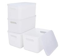 WOPPLXY 4PCS White Storage Boxes with Lid - 6.5L Stackable, Durable Boxes - White Plastic Storage Box with Lid for Desktop, Bathroom, Kitchen, Home and Office