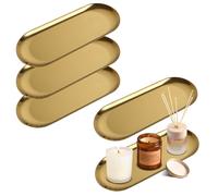 WOPPLXY 5 PCS Gold Serving Tray - Stainless Steel Oval Gold Trays Decorative - Trinket Vanity Tray Golden Plate for Storage, Serving