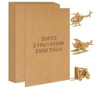 WOPPLXY 50 PCS A5 MDF Wood Boards for Crafts - 2mm MDF Blank Hardboard Sheets - MDF Fiberboard Wooden Sheet for Laser Engraving, Painting, Decor - 210 x 150mm
