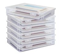 WOPPLXY 6 PCS Plastic A4 Storage Boxes with Lids, Clear A4 File Portable Project Case Organiser, Stackable File Paper Box for Document, Stationery, Craft, Certification