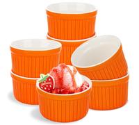 WOPPLXY 8 PCS Ceramic Ramekins, 6oz Orange Souffle Dishes Pie Mould, Porcelain Creme Brulee Dishes Bowls for Baking, Pudding