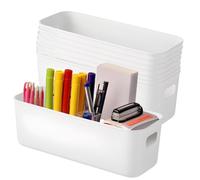 WOPPLXY 8 PCS Plastic Storage Box, White Narrow Storage Boxes with Handles, Kitchen Cupboard Bathroom Storage Basket, Desktop Slim Organiser Storage Box - 27CMx9CMx9.5CM