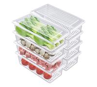 WOPPLXY 8 PCS Produce Saver Container with Drainer Grid, 1.5L Plastic Fridge Storage Organiser, Stackable Food Storage Containers for Fresh Fruits, Vegetables, Seafood