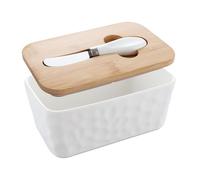 WOPPLXY Butter Dish with Lid - Ceramic White Butter Dish with Lid - Porcelain Large Butter Container Stone Pattern for Butter , Cheese , Storage