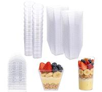 WOPPLXY Mini Dessert Cups Set of 100, 120ml Square and 70ml Angled Dessert Pots, Reusable Clear Dessert Cups with Lids, Parfait Appetizer Cheesecake Pots for Party, Mousse, Pudding