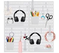 WOPPLXY Pegboard Combination Kit, Wall Organiser 4 Tiles 30 x 30CM Peg Board with 22 Pegboard Accessories, White Modular Hanging Peg Boards for Walls, Desk Display Storage