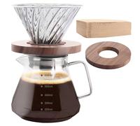 WOPPLXY Pour Over Coffee Maker, 600ml Borosilicate Glass Coffee Pot with 100pcs Size 02 Paper Filter, Walnut Handle Brew Drip Coffee Maker Carafe for Home, Restaurant, Café