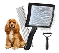 WOPQAEM Slicker Brush for Dogs, Large Long Pin Dog Brush for Cockapoo Cavapoo Doodles Poodles Goldendoodle Labradoodle, 2 PCS Large Pet Comb and Grooming Brush, Wood Handle - Black