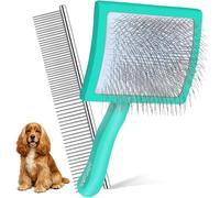 WOPQAEM Slicker Brush for Dogs, Large Long Pin Dog Brush for Cockapoo Cavapoo Doodles Poodles Goldendoodle Labradoodle, 2 PCS Large Pet Comb and Grooming Brush, Wood Handle - Green