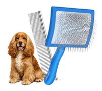 WOPQAEM Slicker Brush for Dogs, Large Long Pin Dog Brush for Cockapoo Cavapoo Doodles Poodles Goldendoodle Labradoodle, 2 PCS Large Pet Comb and Grooming Brush, Wood Handle - Blue