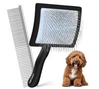 WOPQAEM Slicker Brush for Dogs, Large Long Pin Dog Brush for Cockapoo Cavapoo Doodles Poodles Goldendoodle Labradoodle, 2 PCS Large Dog Grooming Brush and Pet Comb - Deep black