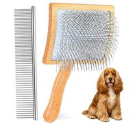 WOPQAEM Slicker Brush for Dogs, Large Long Pin Dog Brush for Cockapoo Cavapoo Doodles Poodles Goldendoodle Labradoodle, 2 PCS Large Pet Comb and Grooming Brush, Wood Handle - Woode