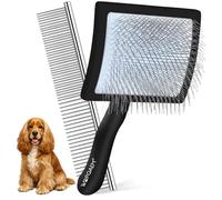 WOPQAEM Slicker Brush for Dogs, Large Long Pin Dog Brush for Cockapoo Cavapoo Doodles Poodles Goldendoodle Labradoodle, 2 PCS Large Grooming Brush Comb, Wood Handle - Deep black
