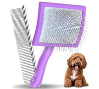 WOPQAEM Slicker Brush for Dogs, Large Long Pin Slicker Brush for Doodles Poodles Goldendoodle Labradoodle Cockapoo Cavapoo, 2 PCS Pet Comb and Grooming Brush - Purple