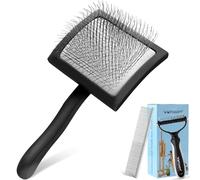WOPQAEM Slicker Brush for Dogs, Long Pin Dog Grooming Brush for Goldendoodles, Poodles, Doodles, Includes Pet Comb & Undercoat Rake, Perfect for De-Shedding, Dematting & Reducing Tangles. Large, Black