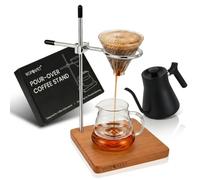WOPQAPET Pour Over Stand, Cherry Wood Base & Stainless Steel 360° Adjustable Coffee Filter Holder - Coffee Dripper Station for V60, Chemex & Glass Funnels - Home Barista Brew Station(Stand Only)