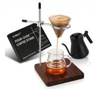 WOPQAPET Pour Over Stand with American Black Walnut Base & Stainless Steel 360° Adjustable Coffee Filter Holder - Coffee Dripper Station for V60, Chemex & Glass Funnels - (Stand Only)