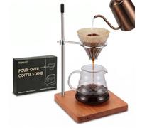 WOPQAPET Pour Over Stand with Cherry Wood Base & Stainless Steel 360° Adjustable Coffee Filter Holder - Coffee Dripper Station for V60, Chemex & Glass Funnels - Home Barista Brew Station(Stand Only)