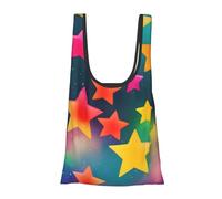 WOPQS Colorful Rainbow Stars Reusable Grocery Shopping Bag Convenient Daily Use Unique Lightweight Foldable