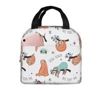WOPQS Funny Cute Animal Sloth Music Lunch Bag Handheld Bento Bag Adults Lunch Box Office Portable Insulated Leakproof