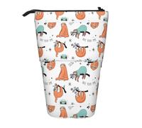 WOPQS Funny Cute Animal Sloth Music Vertical Retractable Pencil Case College Pouch Stationery Multifunctional Storage Bag