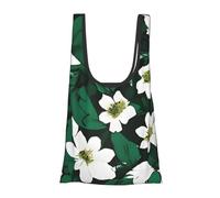 WOPQS Hunter Green Floral Petals Pattern Reusable Grocery Shopping Bag Convenient Daily Use Unique Lightweight Foldable